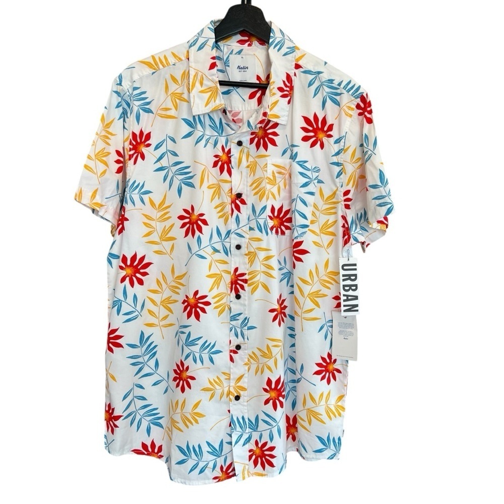 Katin Rockaway Tropical Patterned Short Sleeve Shirt White Multi XL NWT Beach